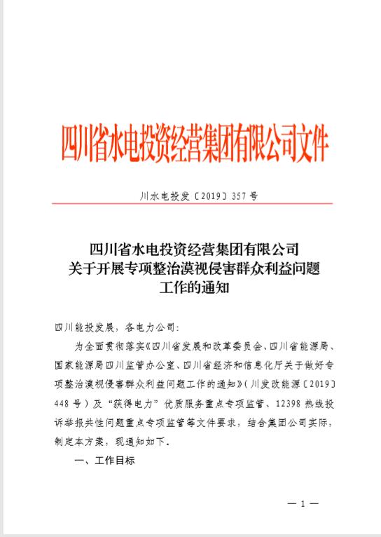 四川省水電投資經(jīng)營(yíng)集團(tuán)有限公司 關(guān)于開(kāi)展專(zhuān)項(xiàng)...